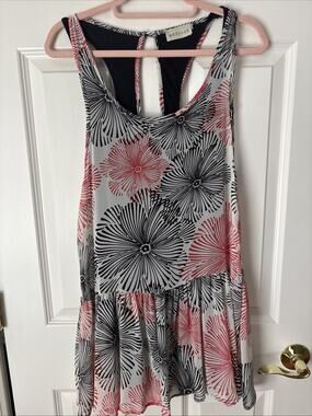 ADDISON Size S Womens black red Floral Sleeveless Dress lined flounce bottom New
